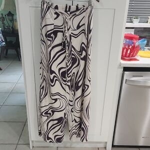 Deep Purple and Beige Swirl Pattern Wide Leg Pants